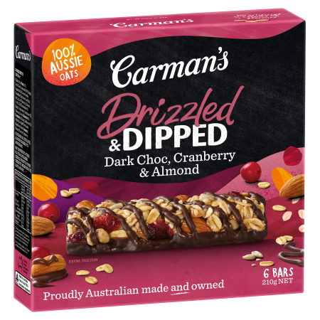 Drizzled & Dipped Dark Choc, Cranberry & Almond Bars